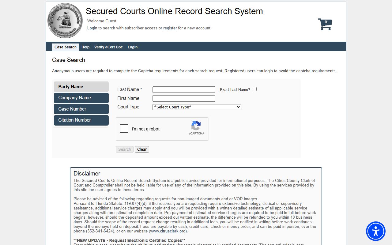 Citrus County SCORSS court records search after an arrest